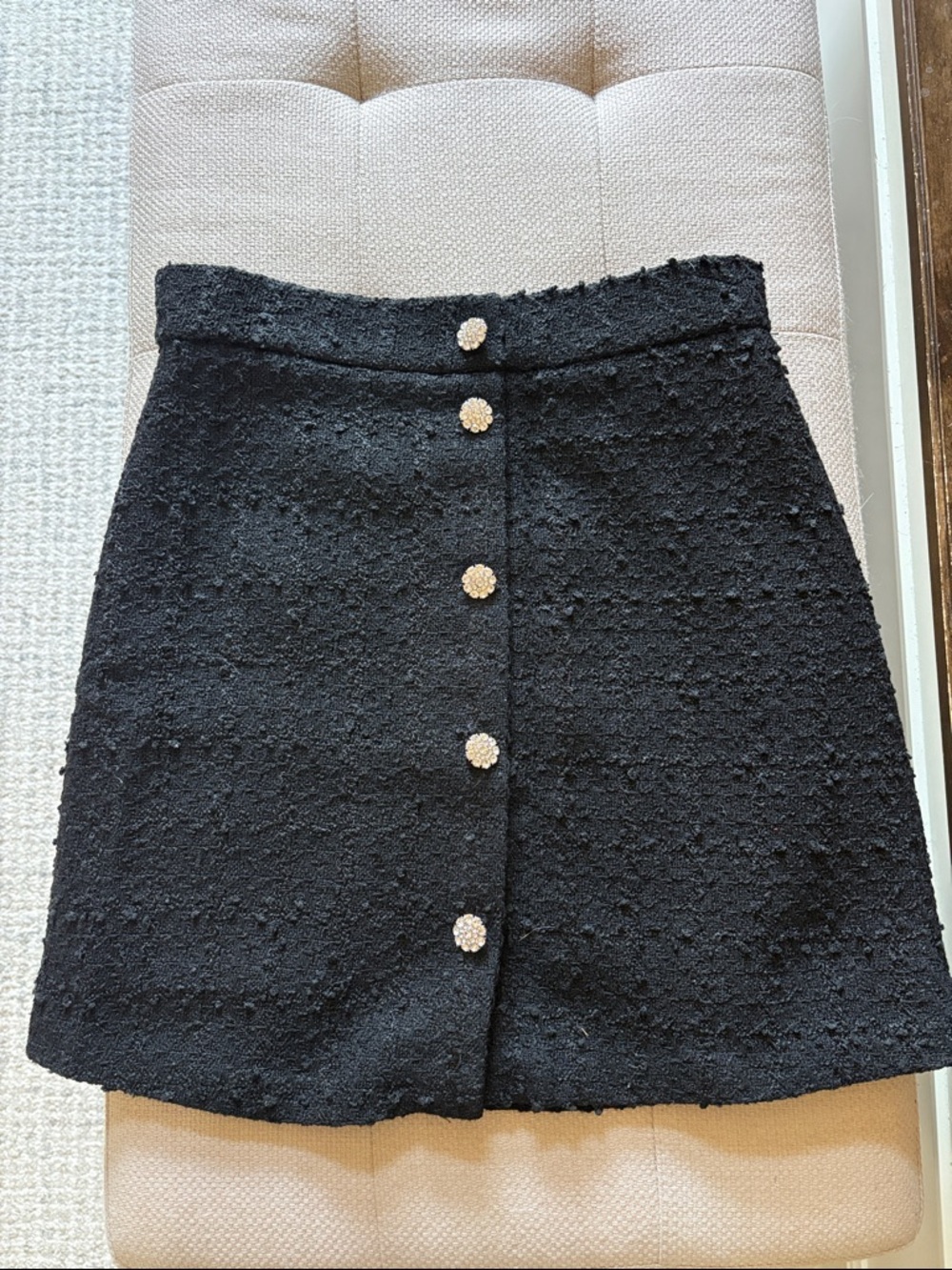 H&M Black Tweed Like Skirt Size 6 with Decorative Buttons